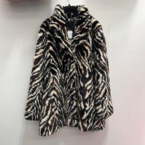 NWT - LOVE TOKEN BLACK BROWN ZEBRA FAUX FUR COAT